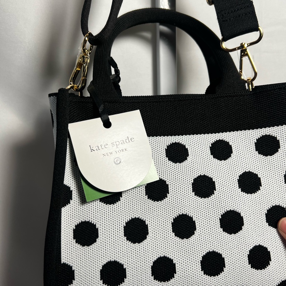 kate spade Black and White Polka Dot Canvas Crossbody Tote - Picture 8 of 10